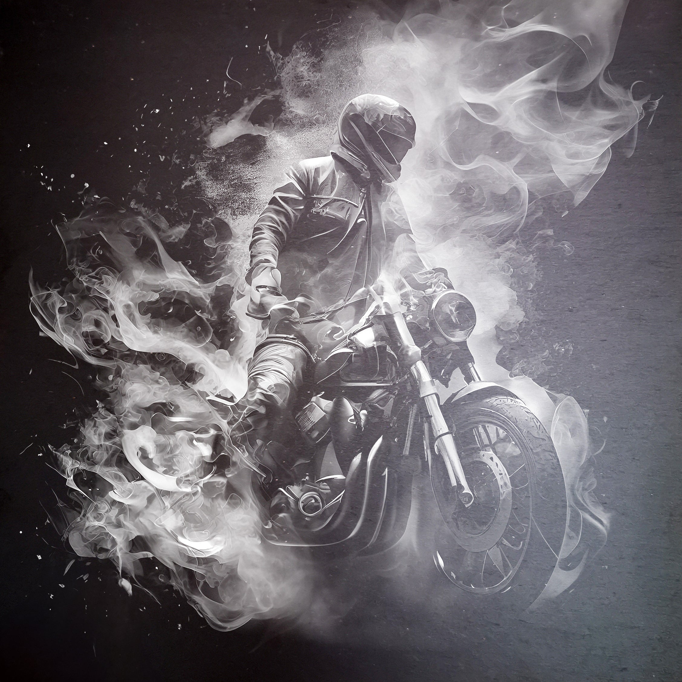Pizarra - Motociclista entre el humo
