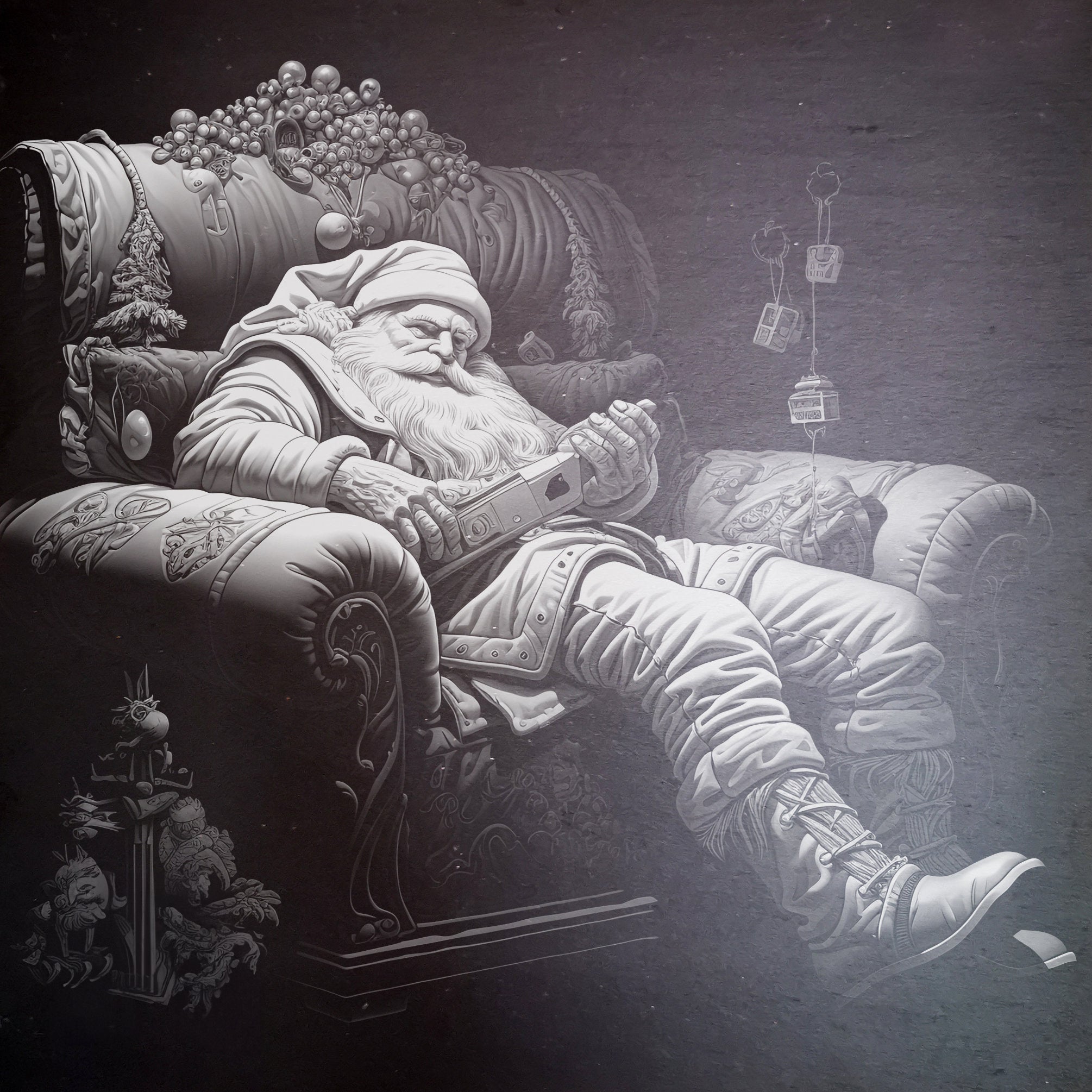 Pizarra - Papá Noel cómodo en el sofá