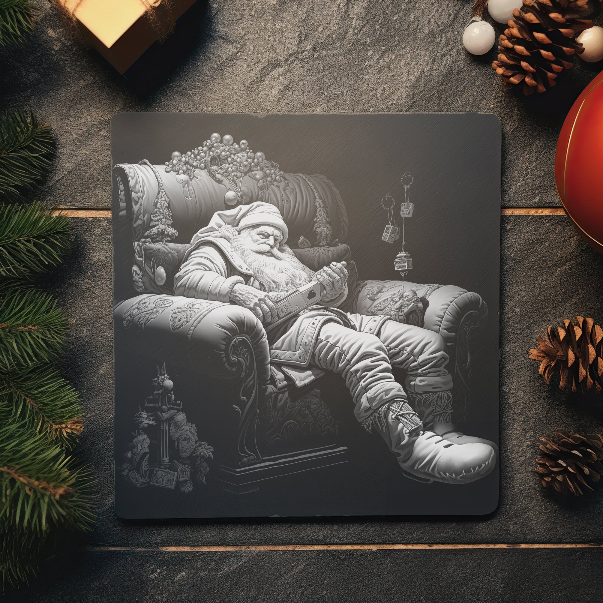 Pizarra - Papá Noel cómodo en el sofá